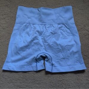 Light Sky Blue Women's High-Rise seamless athletic Shorts